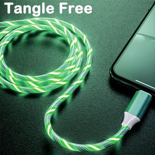 Illuminate Your Charging: 2-Pack LED USB A to C Charger Cable – Vibrant Light-Up Type C Cord for i Phone 15, Samsung Galaxy S21/S20/S10/S9/S8, Note 20, LG V30/V20/G6 – 78-Inch Durable Fast Charging Solution in Purple & Green