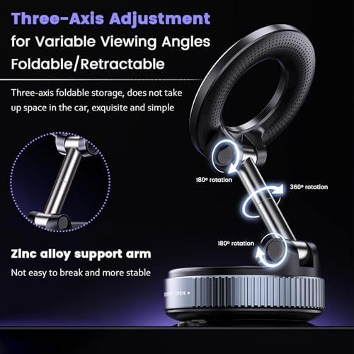 Upgraded Vacuum Magnetic Suction Cup Phone Holder Stand for Magsafe, 360° Adjustable with Swivel Lock, Foldable 89+LBS Strongest Suction, for Your Car/Gym/Kitchen/Mirror – Enhanced Compatibility and Speed