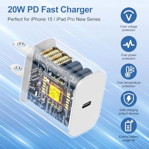 Ultra-Fast 20 W i Phone 16 & 15 Charger Block with 10 ft USB-C to C Cable – Power Adapter for i Phone 16 Pro Max, 15 Pro Max, i Pad Air & Mini – Compact Wall Charger for Ultimate Convenience and Compatibility
