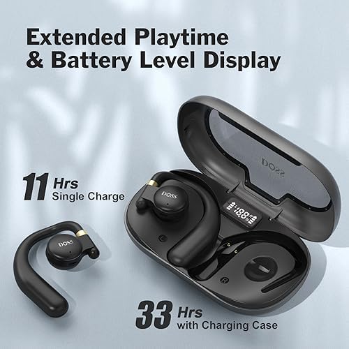DOSS Open Ear True Wireless Headphones – Superior Sound & Clear Calls | 30-Hour Playtime | Lightweight Earbuds with Rotatable Hooks for Ultimate Comfort | Bluetooth 5.3 for Seamless Connectivity | Ideal Workout Companion for Active Lifestyles