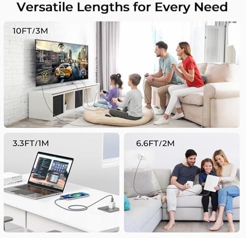 Premium Car Play Charging Cable Set for i Phone 16/15 Pro Max – 3-Pack (3.3 FT, 6.6 FT, 10 FT) USB A to USB C – Fast Data Transfer & Durable Design for i Pad Pro, Air Pods, Galaxy S24/S23/S22 & More – Enhanced Compatibility for Effortless Connectivity and Navigation