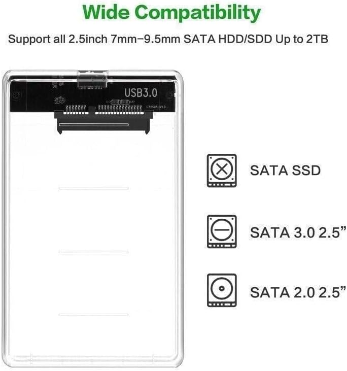Transform Your Storage with NTQin 2.5″ SATA USB 3.0 Clear External Hard Drive Enclosure – Perfect for Samsung 870 EVO SSDs Up to 4 TB, Effortless Plug-and-Play Setup, High-Speed Data Transfer, Durable Protection for On-the-Go File Access and Backup Solutions