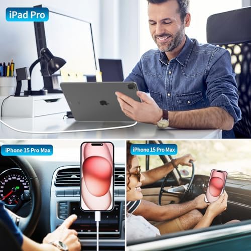 BAOYUANDA 72 W Dual Port USB-C Car Charger for i Phone 16 Series – MFi Certified Fast Charging Solution with 2 Durable Type C Cables for i Pad Pro, Android & More – Ultimate Compatibility for On-the-Go Power Management