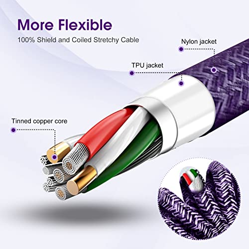 Tangle-Free Coiled i Phone Charger Cord (2-8 ft) – Zebra Black Right Angle Design for i Phone 14/13/12 Pro, Plus & Max – Fast Charging & Enhanced Compatibility for Effortless Device Powering