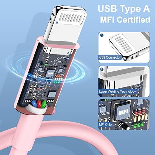 3 Pack of 10-Foot Apple MFi Certified Lightning Cables – Durable USB Charger for i Phone Models 14, 13, 12 Pro/Pro Max, XR, X, 8, 7, 6, 5 Plus, SE – Fast Charging & Extended Reach for Home and Office Use