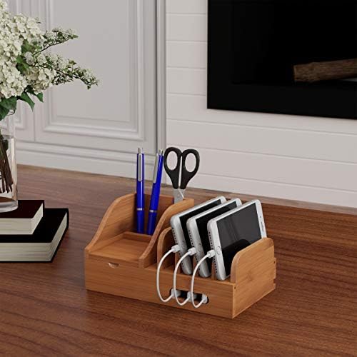 Eco-Friendly Bamboo Charging Station for Multiple Devices – Modern Cord Management Dock for Phones, Tablets, Smartwatches – Lavish Home’s Sustainable Tech Organizer with Enhanced Charging Speed and Compatibility