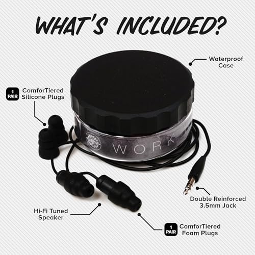 Plugfones Guardian Hybrid In-Ear Headphones with 29 d B Noise Reduction – OSHA Compliant Earplug Earbuds for Ultimate Hearing Protection and Superior Sound Quality – Includes Waterproof Case (Blue & Orange) for Easy Portability and Enhanced Durability