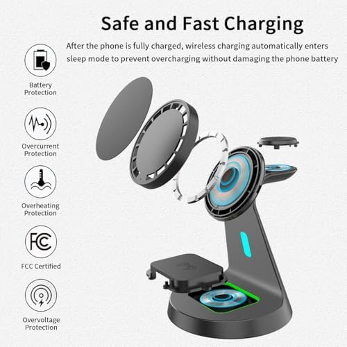Revolutionize Your Charging Routine with the 3-in-1 Mag Safe-Compatible Charging Station – Fast Wireless Charger for i Phone 12-16 Series, Air Pods, and Apple Watch – Sleek, Compact Design with Enhanced Safety Features for Home and Office Use