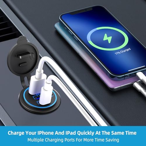 Mec Recare 12 V USB Outlet – Waterproof Dual PD 3.0 & Quick Charge 3.0 Charging Port for Marine, RV, Golf Cart & Motorcycle – Enhanced Durability and Fast Charging Power Switch for 12/24 V Systems