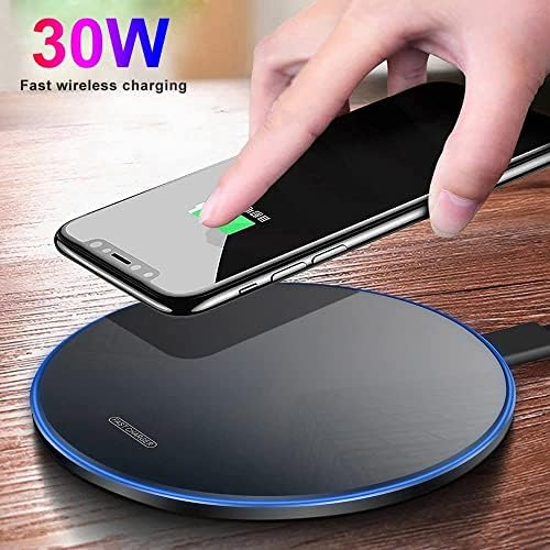 Ultra-Fast 30 W Wireless Charging Pad – Qi-Compatible Charger for Galaxy S24/S23/S22/S21/S20/S10 & i Phone 16/15/14/13/12/11 Series – Sleek, Safe, & Non-Slip Design for Home and Office Use – Effortless Device Powering with Intelligent Temperature Control