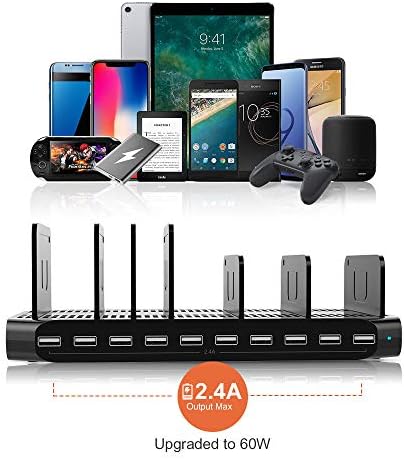 Alxum 60 W 10-Port USB Charging Station – Multi-Device Fast Charger Hub for i Pad, i Phone XS Max, Samsung Galaxy & More – Smart Technology for Optimal Charging Speed & Safety – Compact Organizer Stand for Home & Office Use