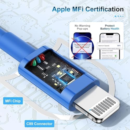 Premium 3-Pack Apple MFi Certified Lightning to USB Charger Cables – 6 FT Durable Fast Charging Cords for i Phone 13/12/11/11 Pro/11 Max/X/XS/XR/XS Max/8/7/6 – Enhanced Performance and Extended Reach for Seamless Device Connectivity