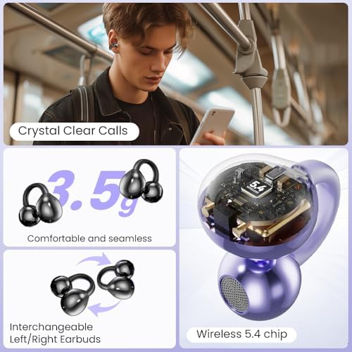 Premium Open Ear Bluetooth 5.4 Clip-On Headphones for Small Ears – Lightweight, Comfortable Sports Earbuds with 50-Hour Playtime, Waterproof & Dustproof Design, Perfect for Glasses Wearers, Seamless Android/i OS Compatibility for Active Lifestyles, Off White
