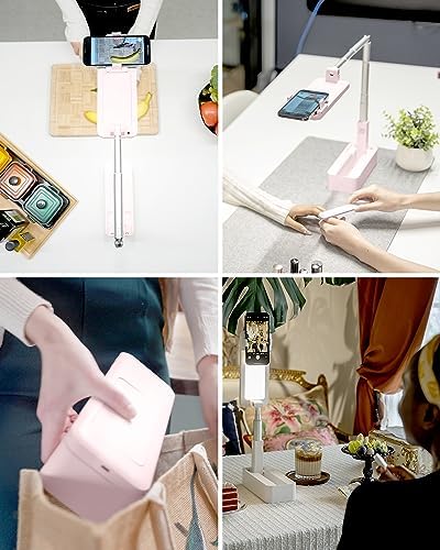 Phone Stand for Recording, Overhead Phone Mount with Light, Selfie Stand,Portable,Extendable,360° Rotate,Adjustable,Wireless Remote,Rechargeable, for 3.5-6.9″ Phones, Live Streaming, White – Enhanced Compatibility and Speed