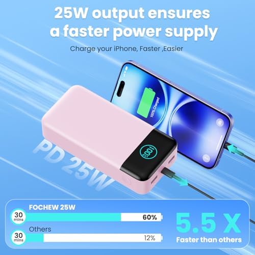 High-Capacity 50800 m Ah Portable Charger – 25 W Fast Charging Power Bank with USB-C PD & QC 4.0 Technology, Triple Output Ports & LCD Display for i Phone 16/15/14/13/12, Samsung & Universal Compatibility – Ultimate On-the-Go Power Solution
