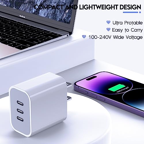 i Phone 16 Charger Block, 35 W 3-Port USB-C Fast Charging Adapter [2 Pack] – Multi-Device Power Delivery Wall Cube for i Phone 11-16, i Pad, Galaxy, and Pixel – Ultra-Compact Design for Travel and Everyday Use, Enhanced Safety Features