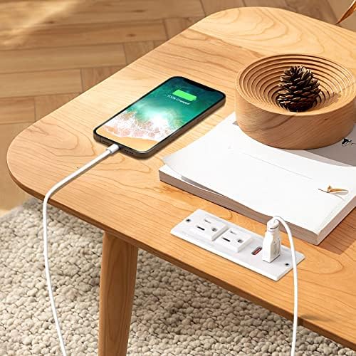 Recessed Power Grommet with Dual 20 W USB C Ports and 6 FT Extension Cord – Versatile Desk Power Socket with 2 AC Outlets for Seamless Integration into Cabinets, Drawers, or Nightstands – ETL Listed for Safety and Enhanced Charging Efficiency – Ideal for Organized Home Offices and Modern Living Spaces