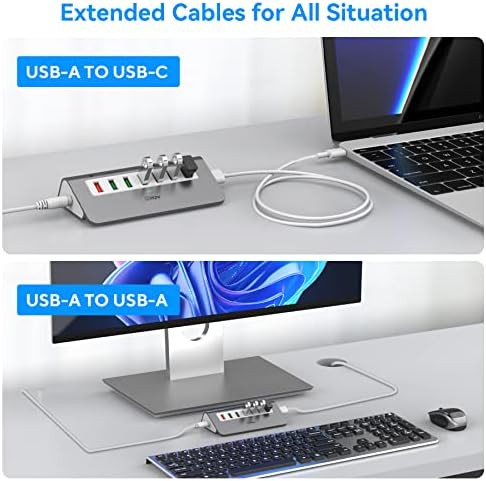 Ultimate 10-Port USB Hub 10 Gbps – Powered Aluminum Data Hub with 7 USB 3.1 Ports & 3 Fast Charging Ports for Mac, PC, and Laptop – 36 W Power Adapter Included, Type A & C Connectivity for Enhanced Performance and Speed