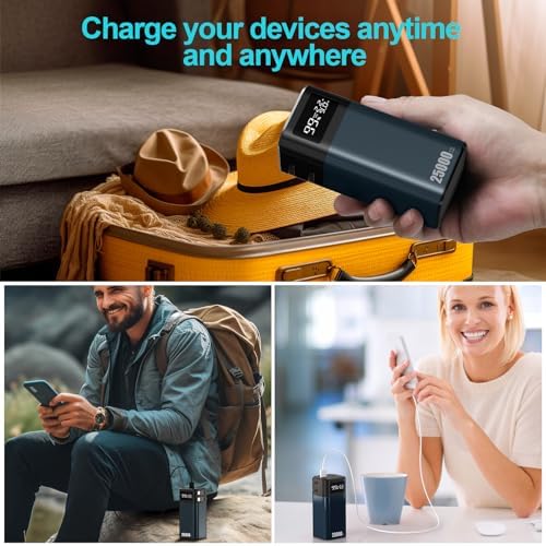High-Capacity 25000 m Ah Power Bank with Advanced EV 4680 Battery Technology – Ultra-Fast Charging Portable Charger Featuring Built-in USB-C Cable and 4 Ports for Simultaneous Multi-Device Charging – Ideal for i Phone 16/15 Pro Max, i Pad, Galaxy and More – Exceptional Performance for On-the-Go Power Needs