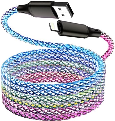 RGB LED i Phone Charger Cable – 3 ft MFi Certified Lightning Cable for Fast Charging with Colorful Gradual Light Up Feature – Compatible with i Phone 14, 13, 12, 11 Pro Max, XR, XS, X, 8, 7, 6 Plus & i Pad – Stylish, Durable, and Enhanced Charging Experience