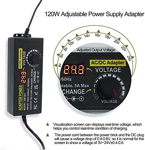 Universal Adjustable DC Power Supply Adapter, 3 V-24 V, 3 A, 72 W – Versatile AC to DC Converter with 14 Interchangeable Tips for Maximum Device Compatibility and Enhanced Performance