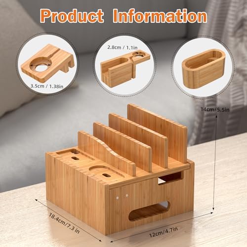 Eco-Friendly Bamboo Multi-Device Charging Hub by Pezin & Hulin – Elegant Docking Station for Phones, Tablets, Smartwatches & Earpods with 5 High-Speed USB Cables for Clutter-Free, Fast Charging Solutions in Home or Office