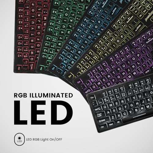 Transform Your Workspace with the Perixx PERIBOARD-317 RGB Wired Backlit USB Keyboard – Enhanced Visibility with Big Print Keys and Dynamic RGB Illumination for Ultimate Typing Comfort – Ideal for Gamers and Professionals Alike – US English Layout for Seamless Navigation and Cross-Platform Compatibility – Elevate Your Productivity and Style Today!