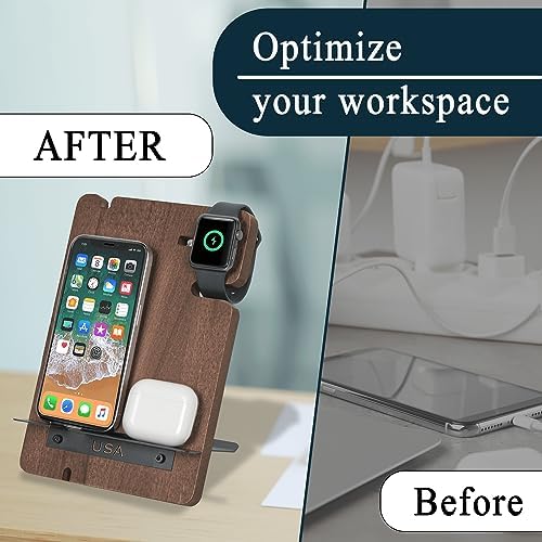 Optimize Your Charging Space with the J JACKCUBE DESIGN Premium Wood Docking Station – Elegant Multi-Device Organizer for Smartphones and Smartwatches, Featuring Advanced Cable Management and Swift Charging Solutions, Perfect for Modern Bedrooms and Effortless Device Accessibility