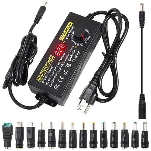 Versatile AOYADAISU 120 W Adjustable DC Power Supply with 14 Tips & Polarity Converter – Perfect for Fast Charging LED Strip Lights, Cameras, and More – 3 V-24 V Output with 5 A Maximum Current for Ultimate Compatibility and Performance