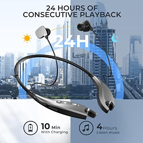 YOSDOM Waterproof Neckband Bluetooth Headphones – 24+ Hour Playtime, Shark Jaw Design for Secure Fit, Noise Isolation & Built-in Mic, Enhanced Compatibility for Active Lifestyles, IPX7 Rated for Gym & Outdoor Use, Call Vibration Alerts for Unmissable Connectivity
