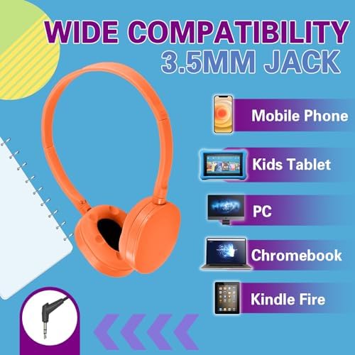 Colorful Classroom Headphones for Kids | Durable 6-Pack Wired Earbuds with Adjustable Fit | Engaging Audio Experience for Enhanced Focus | Compatible with Computers & Chromebooks | Perfect for Group Learning Activities and Young Learners