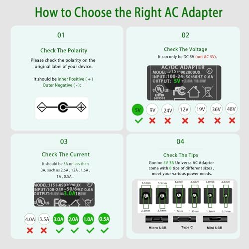 Reliable 5 V 3 A DC Power Supply Adapter – Universal AC Charger for Bluetooth Speakers, Record Players, and Baby Monitors – Intelligent Power Cord for Fast Charging and Enhanced Device Compatibility