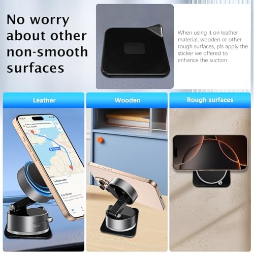 Telaso Vacuum Suction Magnetic Phone Holder, Retractable and 360° rotationStrong Suction Cup Magnetic Hands-Free Car Phone Stand for Magsafe for All Smartphones, All Cars Home Office Gym, Space Grey – Enhanced Compatibility and Speed