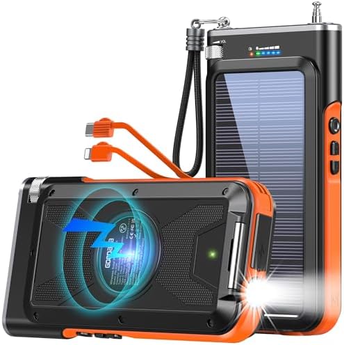 GOODaaa 45800 m Ah Solar Power Bank with Wireless Charging, Fast 15 W USB C & A Ports, Built-in Emergency Radio and Flashlight – Ultimate Outdoor Portable Charger for Camping and Hiking Adventures GOODaaa 45800 m Ah Solar Power Bank with Wireless Charging, Fast 15 W USB C & A Ports, Built-in Emergency Radio and Flashlight – Ultimate Outdoor Portable Charger for Camping and Hiking Adventures