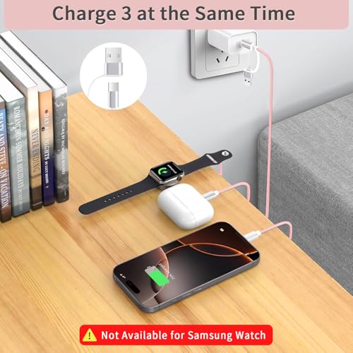 Ultimate 3-in-2 USB C Fast Charging Cable for Apple Watch & i Phone | 4 FT Multi-Device Charger for Apple Watch Ultra/Series 10-3 & i Phone 16-12, Galaxy S25 | Streamlined Power Delivery & Clutter-Free Solution for Busy Lifestyles