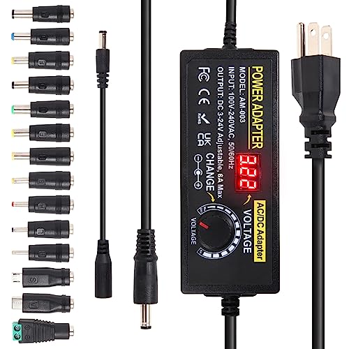Versatile AOYADAISU 120 W Adjustable DC Power Supply with 14 Tips & Polarity Converter – Perfect for Fast Charging LED Strip Lights, Cameras, and More – 3 V-24 V Output with 5 A Maximum Current for Ultimate Compatibility and Performance
