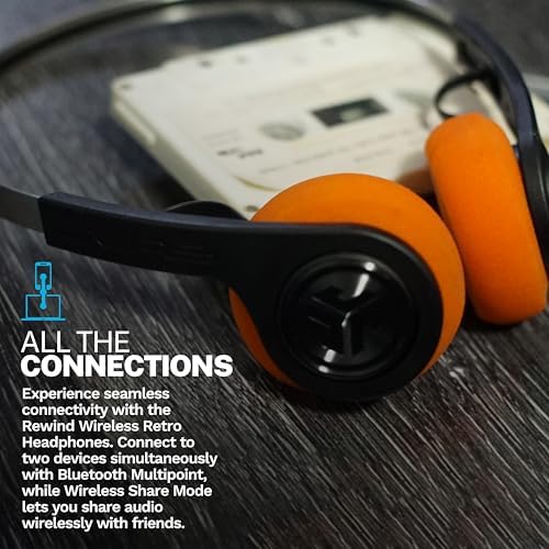 JLab Rewind 2 Retro Wireless Headphones – Nostalgic 80 s & 90 s Aesthetic with Advanced Bluetooth Multipoint Connectivity & Customizable EQ3 Sound – 20+ Hours of Playtime for Endless Enjoyment – Ideal for Comfort & Shared Listening Experiences in Stylish Black Finish