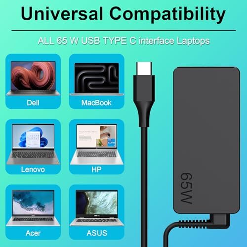Ultra-Slim 65 W USB-C AC Adapter for Lenovo Think Pad and Yoga Series – Compact Power Solution with Smart Voltage PD3.0 Technology for Enhanced Charging Speed – Perfect Replacement for Your Laptop Charger – Ideal for Home and Office Use – Includes Power Cable and Cable Management Features – Compatible with Multiple Lenovo Models
