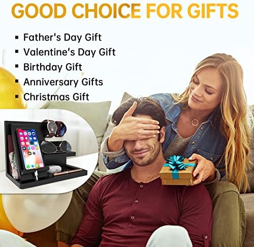 Birthday Gifts for Men – Husband & Dad Nightstand & Desk Organizer – Wood Phone Docking Station – Enhanced Compatibility and Speed