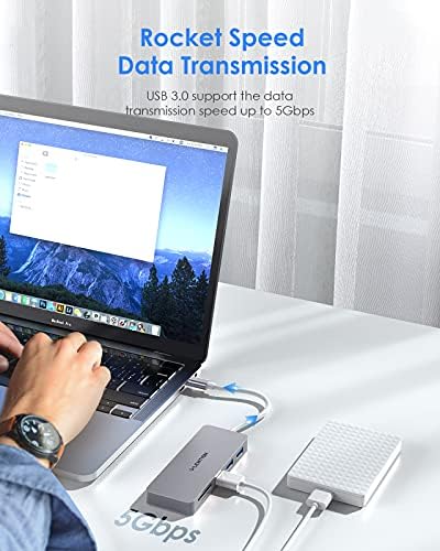 Upgrade Your Connectivity with the LENTION USB C Hub – 3 USB 3.0 Ports & SD/Micro SD Card Reader for i Phone 15, Mac Book Pro (2016-2023), Mac Air, i Pad Pro & Surface – Sleek Space Gray Design for Effortless Integration and High-Speed Data Transfer