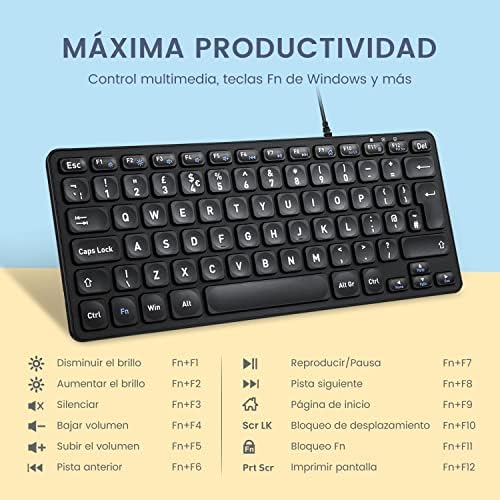 Perixx PERIBOARD-332 Compact Mini USB Keyboard – Sleek White Backlit QWERTY Spanish Layout with Silent X-Type Scissor Keys for Enhanced Typing Comfort – Perfect for Limited Desk Spaces and Effortless Plug-and-Play Setup