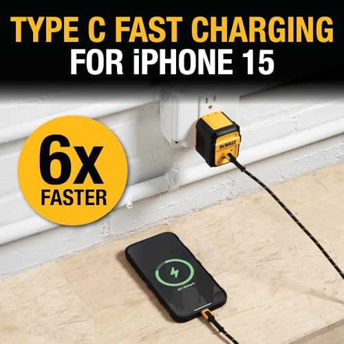DEWALT 49.5 W Heavy-Duty USB-C and Dual USB Wall Charger Block – Compact Fast Charging Adapter for i Phone 16/15/14, Galaxy, Pixel 4/3 & i Pad – Durable Foldable Design for Ultimate Portability and Versatile Device Compatibility