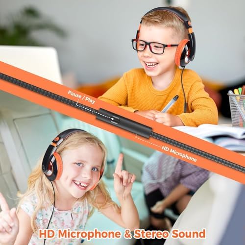 Rockpapa Kids Over-Ear Headphones – Lightweight Wired Audio Gear for School, Travel, and Home – Stylish White and Blue Design for Boys and Girls – Immersive Sound Quality with Adjustable Comfort and Durable Build for Young Audiophiles