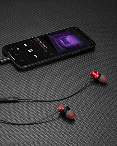 PALOVUE Lightning Earphones – Premium Magnetic In-Ear Earbuds with Built-In Mic & Controller for i Phone Models 13/12/11 Pro Max/X/XS Max/XR/8/7 – Stylish Earflow Plus Metallic Red Design for Superior Comfort and Sound Quality