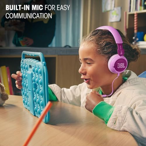 JBL Junior 320 On-Ear Kids Headphones – Safe Sound Technology with Built-in Mic & Customizable Stickers for Fun Personalization, Perfect for Music, Movies, and Learning