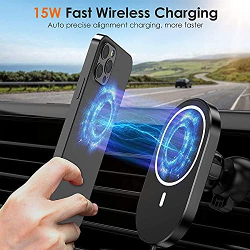 Reiko Black Magnetic Wireless Car Charger Mount – Fast 15 W Charging, 360° Rotation, Universal Smartphone Compatibility, Sleek Design for Effortless Navigation and Secure Attachment
