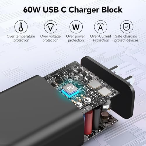 20 W Dual USB-C Fast Charger Block for i Phone 15/16 Series – Includes Two 10 FT USB-C Charging Cables, Perfect for Pro Max, Plus, Pro, i Pad Pro/Air – Compact, High-Speed Charging Solution (2 Pack, Black)