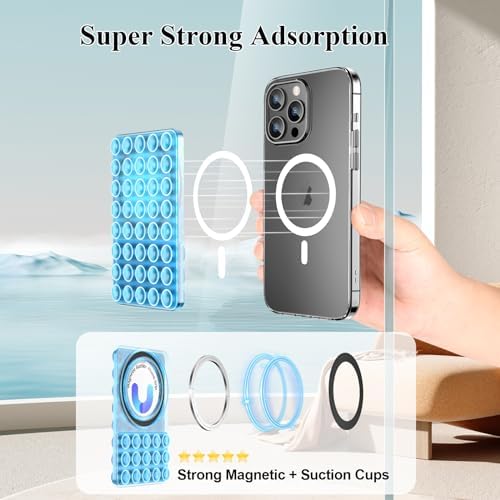 MGLK Silicone Suction Phone Case Magnetic Mount – Hands-Free, Strong Grip Holder for Selfies and Videos – Durable, Easy to Use – iPhone and Android Compatible for iPhone 15/14/13 Pro Max (Pink) – Enhanced Compatibility and Speed