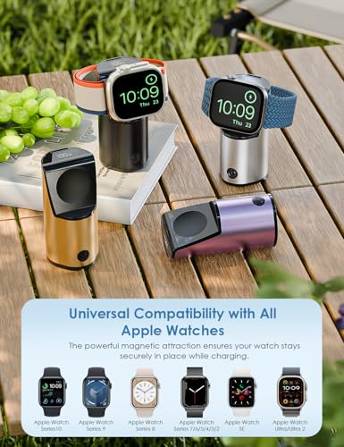 Ultra-Portable Aluminum Alloy Magnetic Charger for Apple Watch – 2000 m Ah Keychain Design for Effortless Travel Compatibility with Series 10/9/8/7/6/5/4/3/2/SE/UItra 2/Ultra – Fast-Charging Solution for On-the-Go Smartwatch Enthusiasts