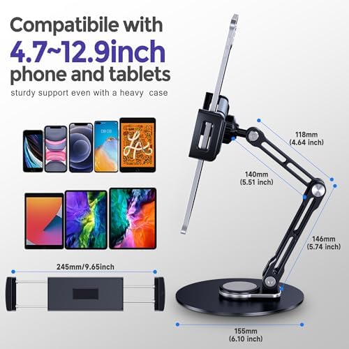 Premium Aluminum 360° Rotating Tablet Stand Holder for i Pad – Adjustable Height & Angle, Secure Non-Slip Base, Perfect for i Pad Air, Mini, Pro 11/13 & More – Ultimate Versatility for Work, Entertainment & Video Calls
